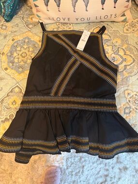 White House Black Market Black Peplum Tank with Yellow & White Trim